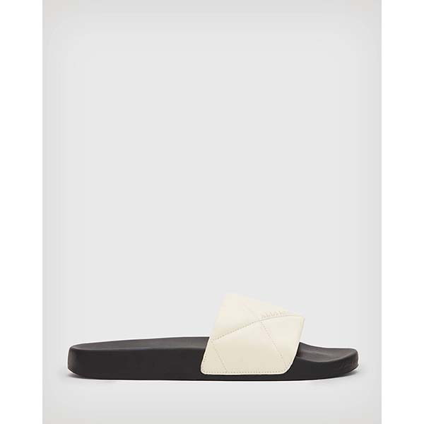 Allsaints Australia Womens Bell Quilted Leather Slides Sandals Cream White AU04-837